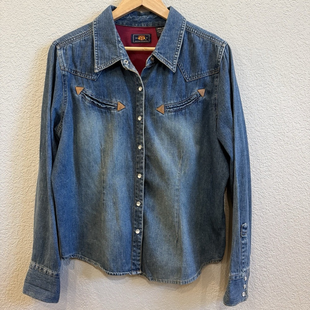 Vintage 90s Route 66 Denim Western Shirt Pearl Snap Cowgirl Rodeo Country L/XL